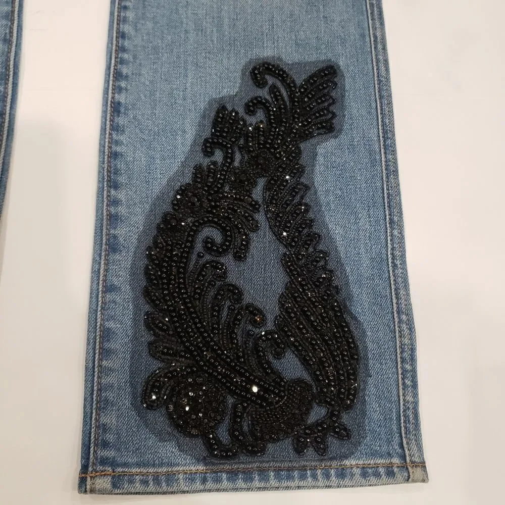 7FAM Edie Black Rhinestone Satellite Sky Jeans - Picture 6 of 17